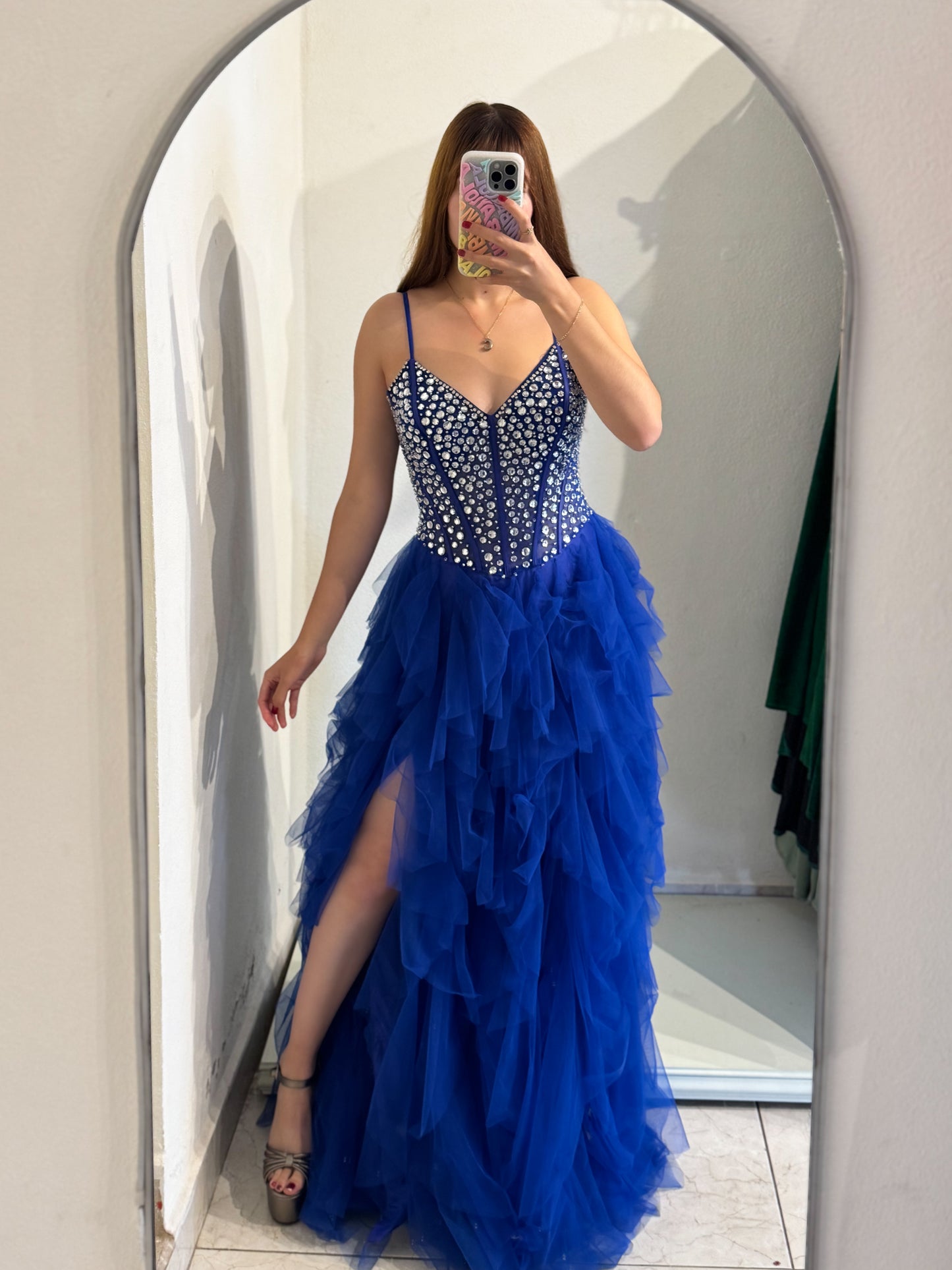 Vestido azul rey brillos
