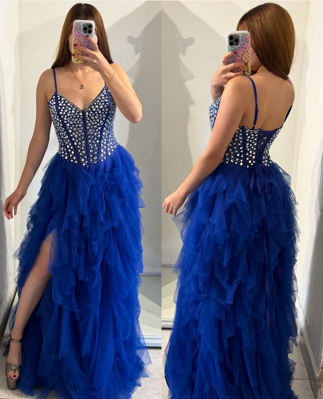 Vestido azul rey brillos