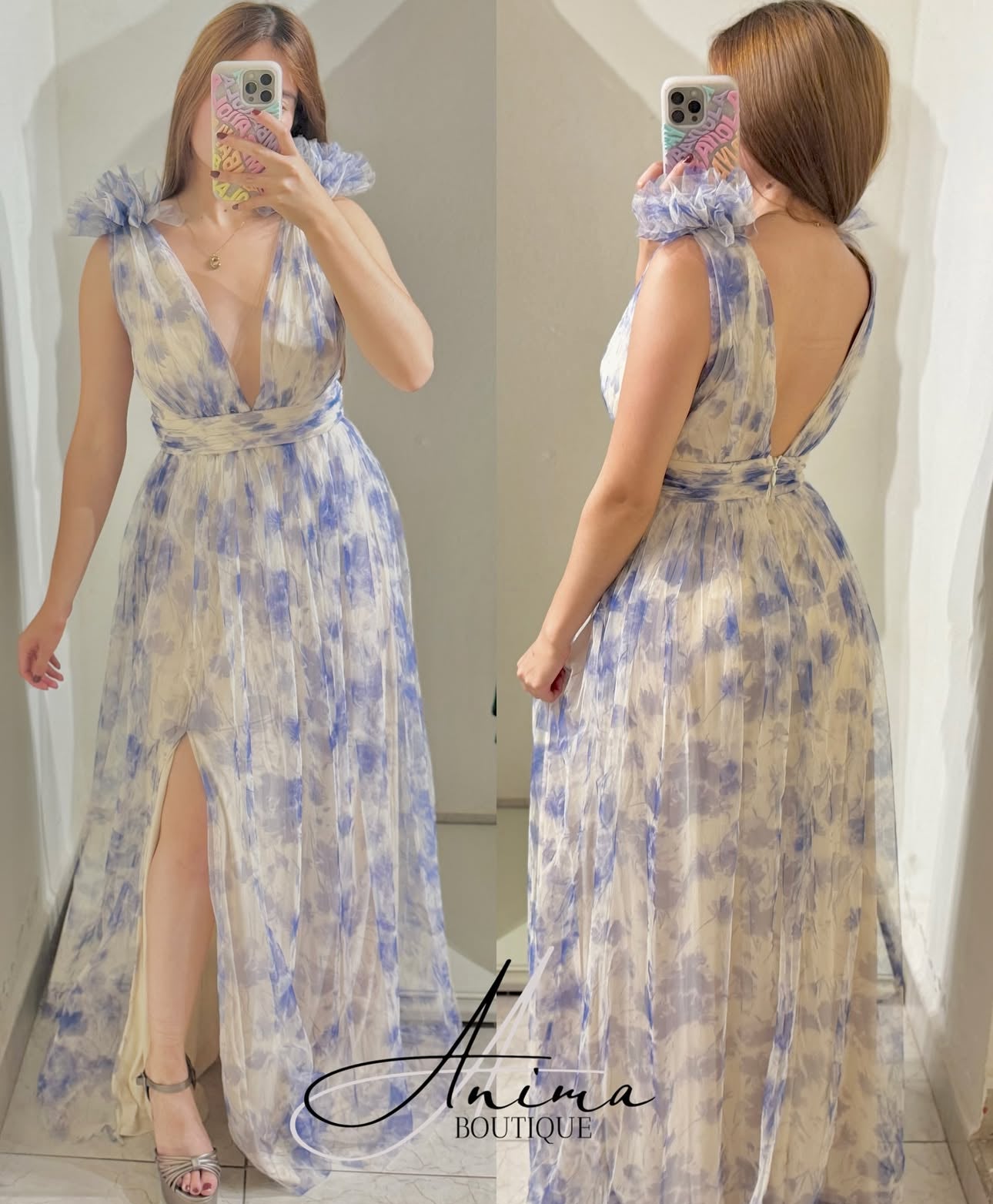 Vestido tul flores azul