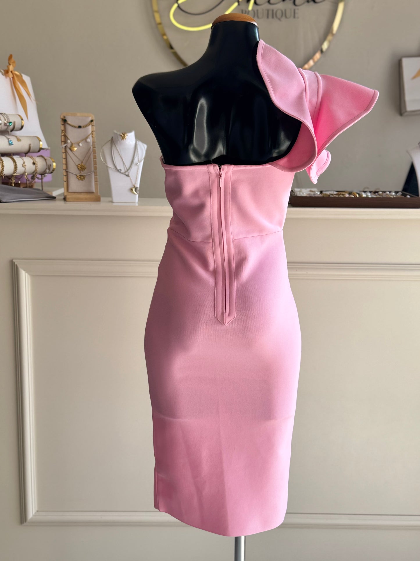 Vestido rosa midi asimétrico