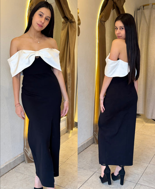 Vestido bicolor moño