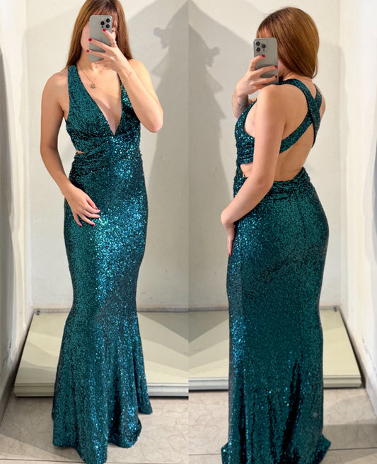 Vestido verde esmeralda lentejuelas