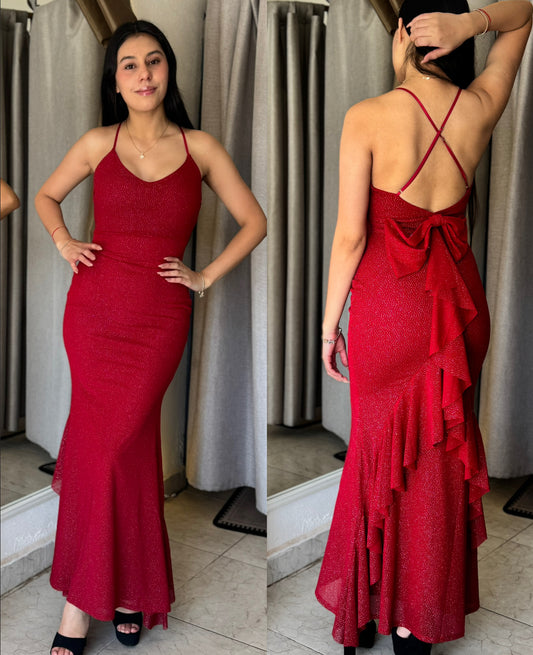 Vestido rojo moño espalda