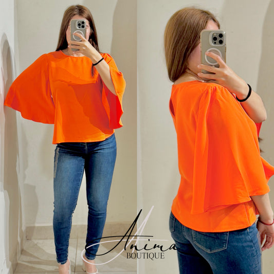 Blusa naranja mangas campana