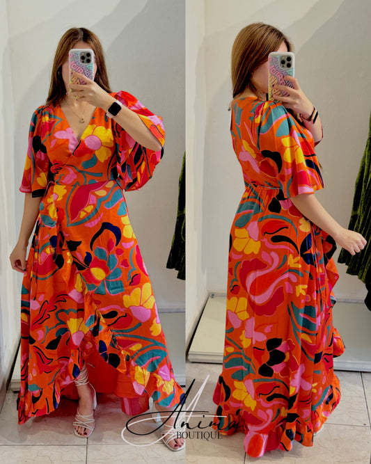 Vestido naranja flores