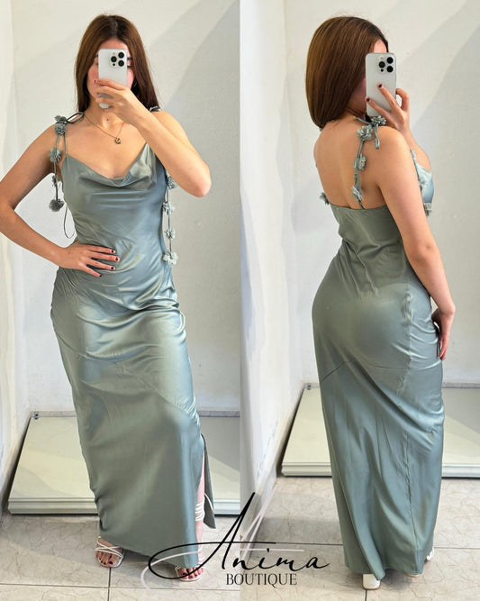 Vestido verde olivo flores