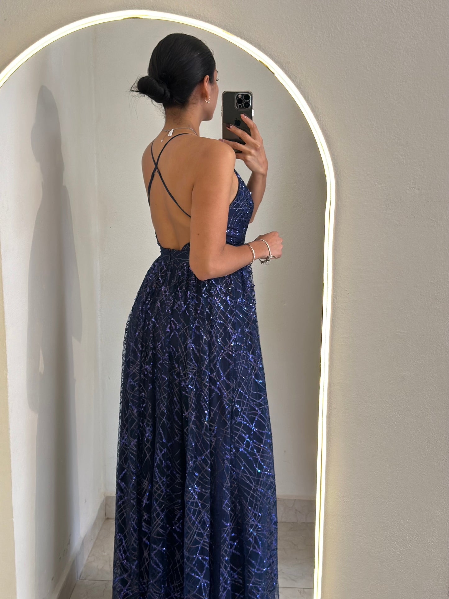 Vestido azul marino brillos