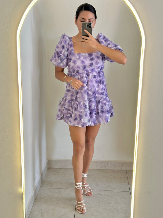 Vestido flores lilas de tul