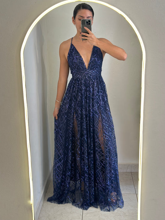 Vestido azul marino brillos