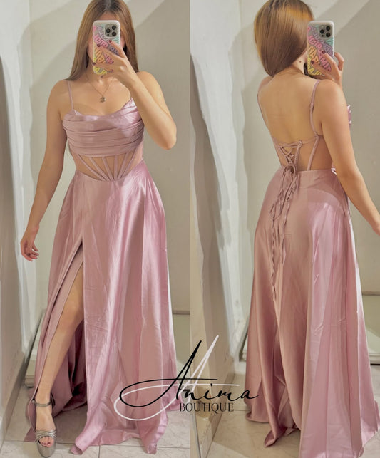 Vestido satin rosa