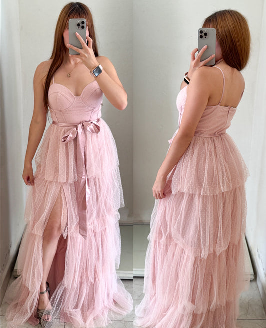 Vestido Olanes tul rosa bebé