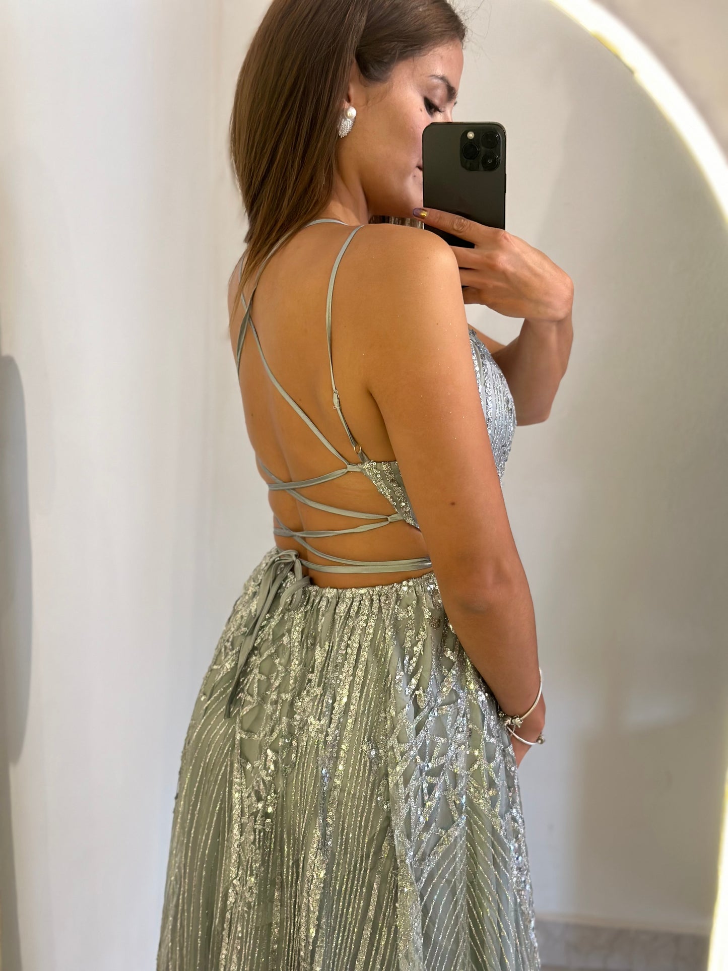 Vestido plata espalda descubierta
