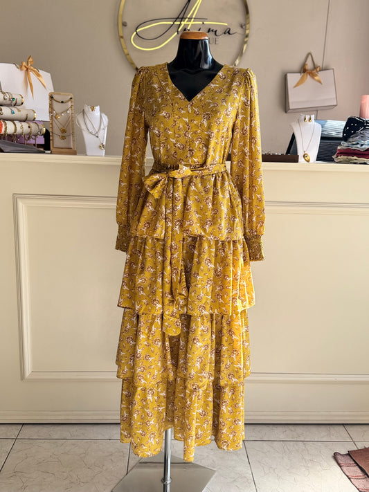 Vestido olanes mostaza