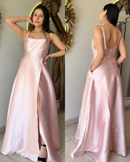 Vestido satin rosa claro