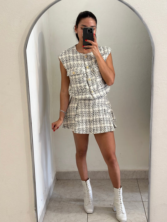 Set tweed falda/short y chaleco
