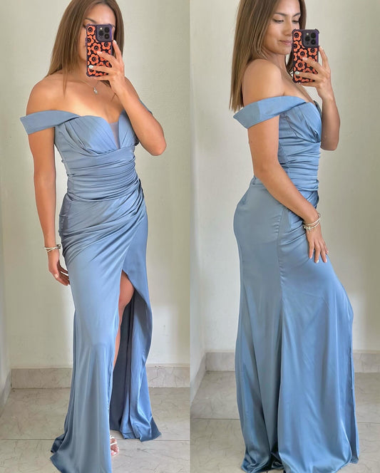 Vestido drapeado azul