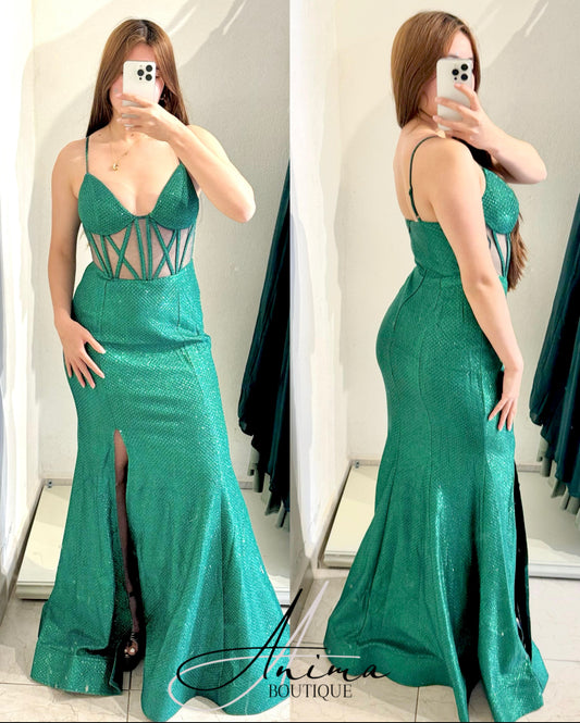 Vestido verde brillo corset