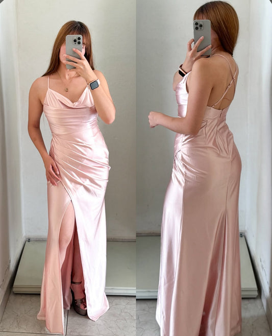 Vestido satin rosa bebé