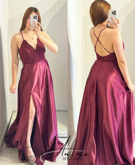 Vestido vino satin
