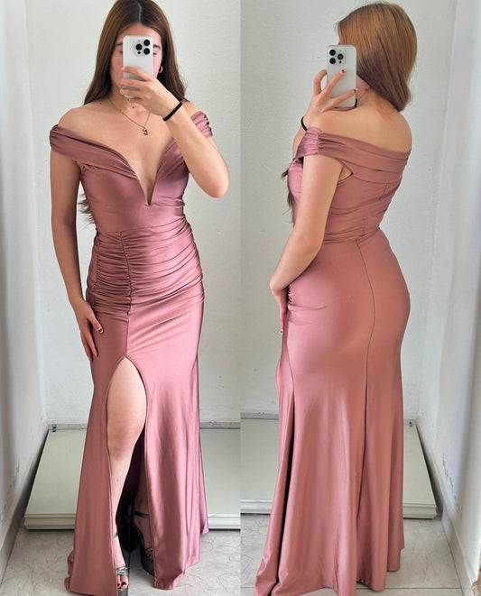 Vestido drapeado palo de rosa