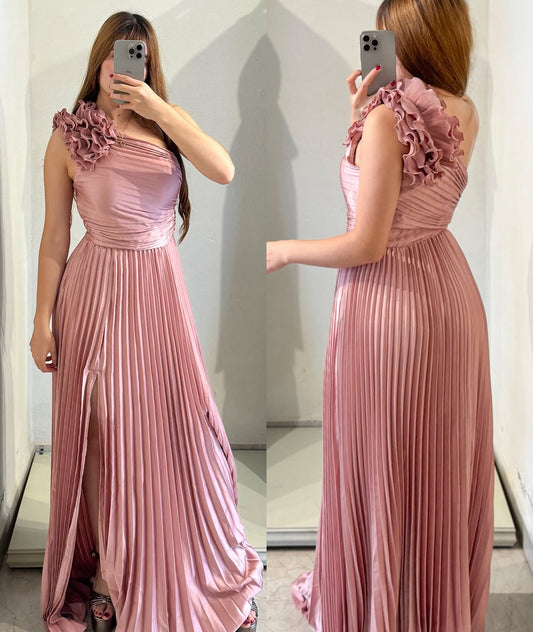 Vestido tableado rosa