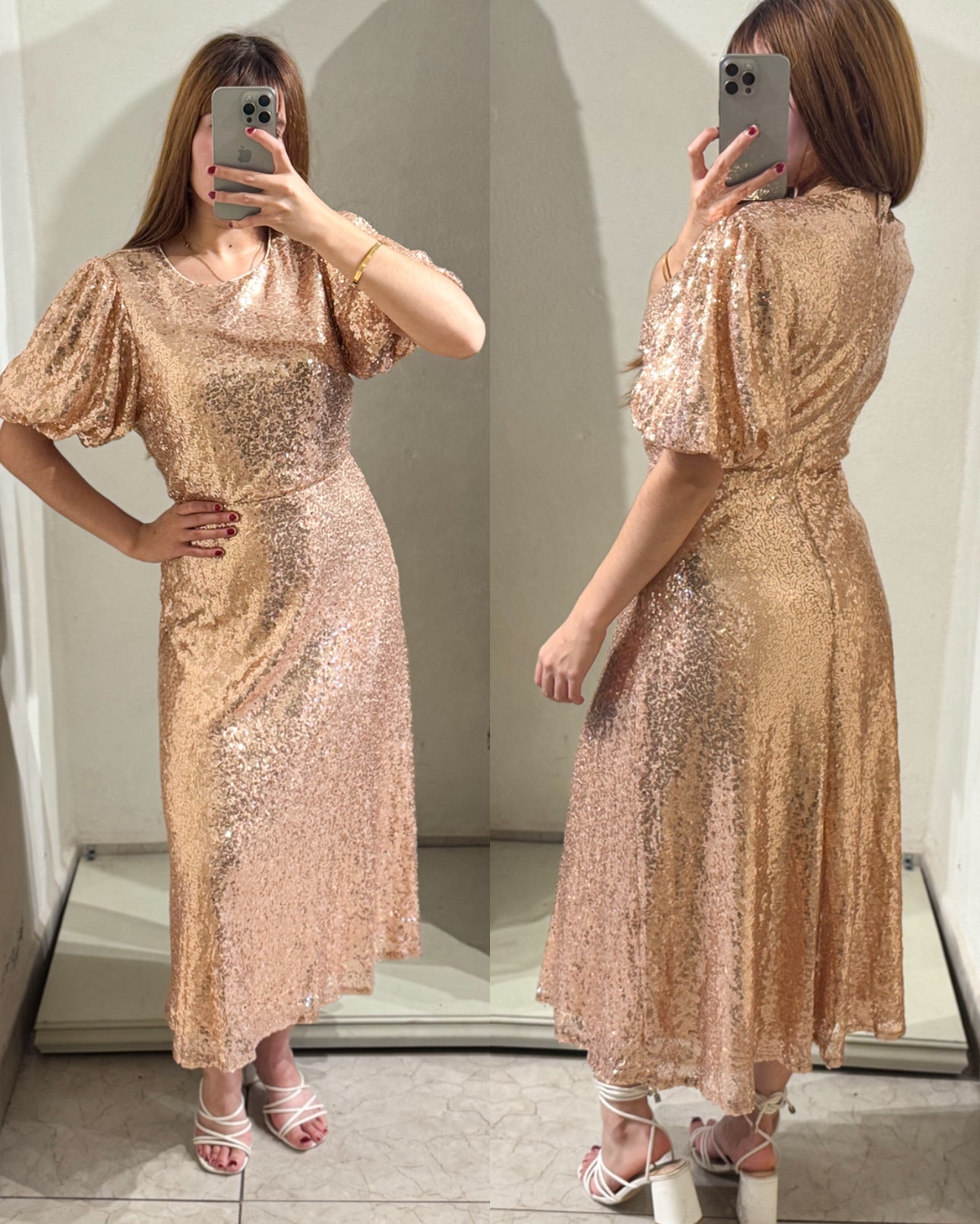 Vestido midi oro rosado lentejuela
