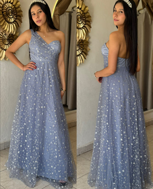 Vestido azul cielo estrellas