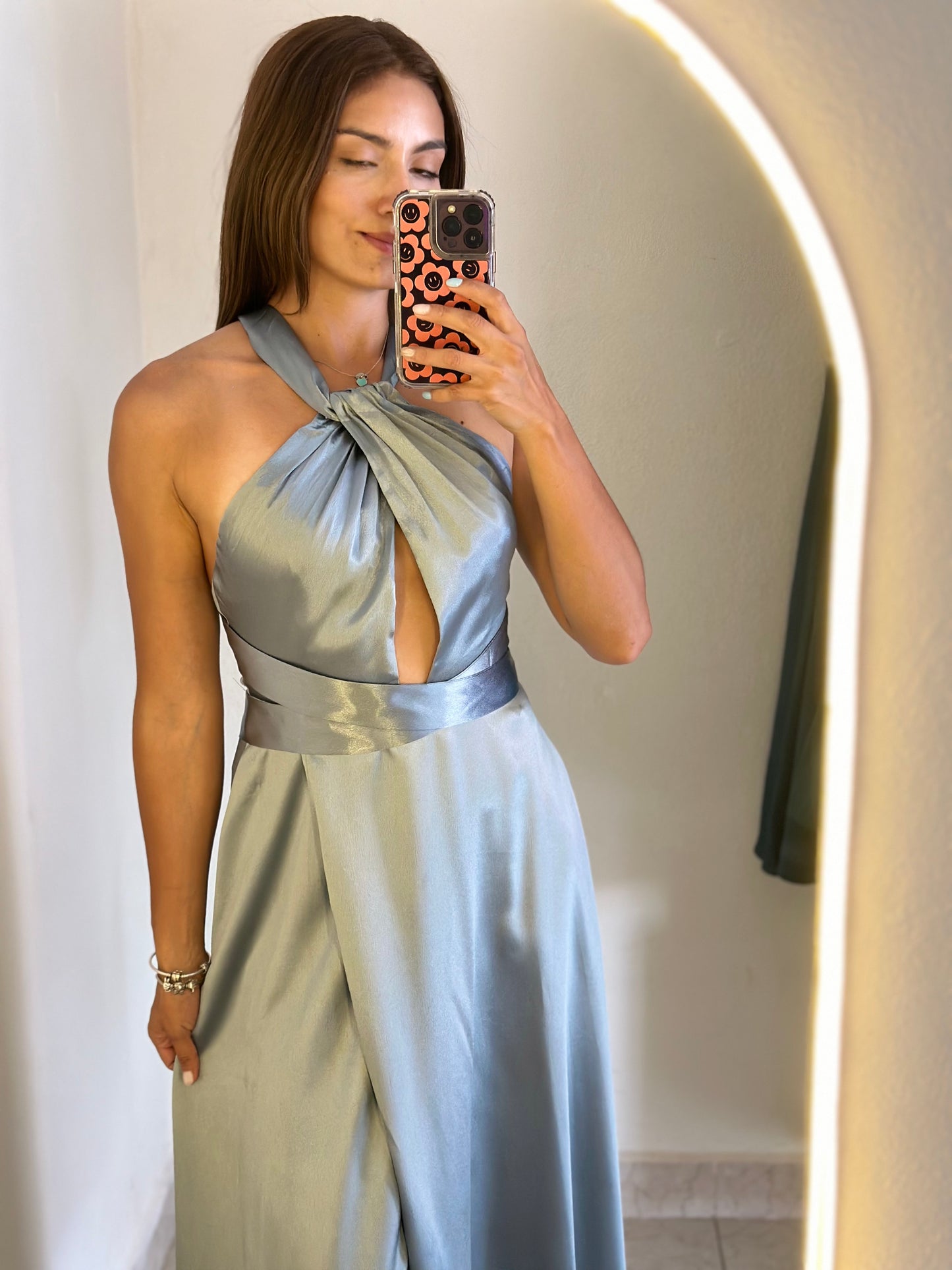 Vestido satin escote cruzado