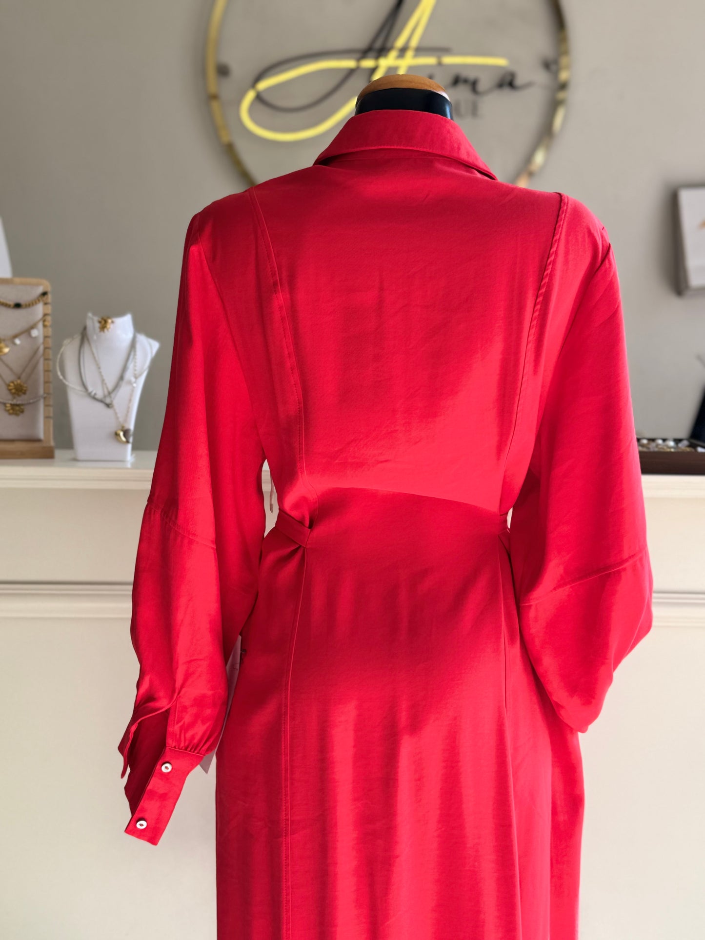 Vestido rojo tipo camisa