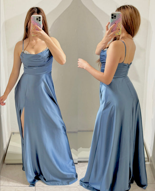 Vestido azul cielo brillos