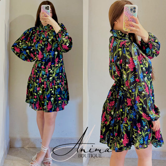 Vestido negro flores