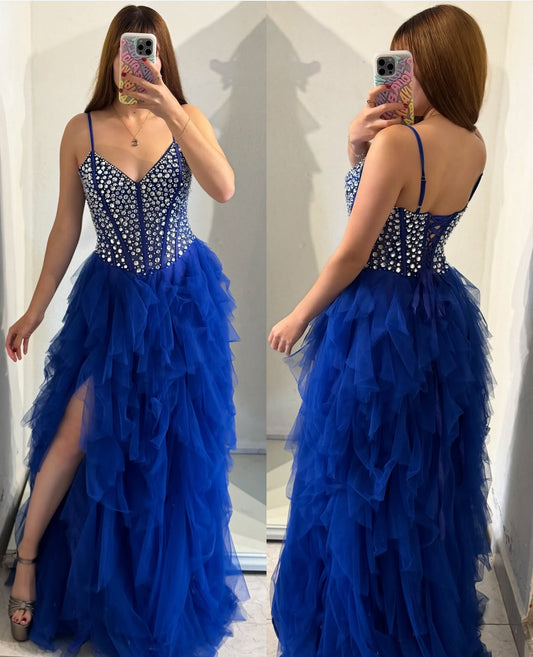 Vestido azul rey brillos